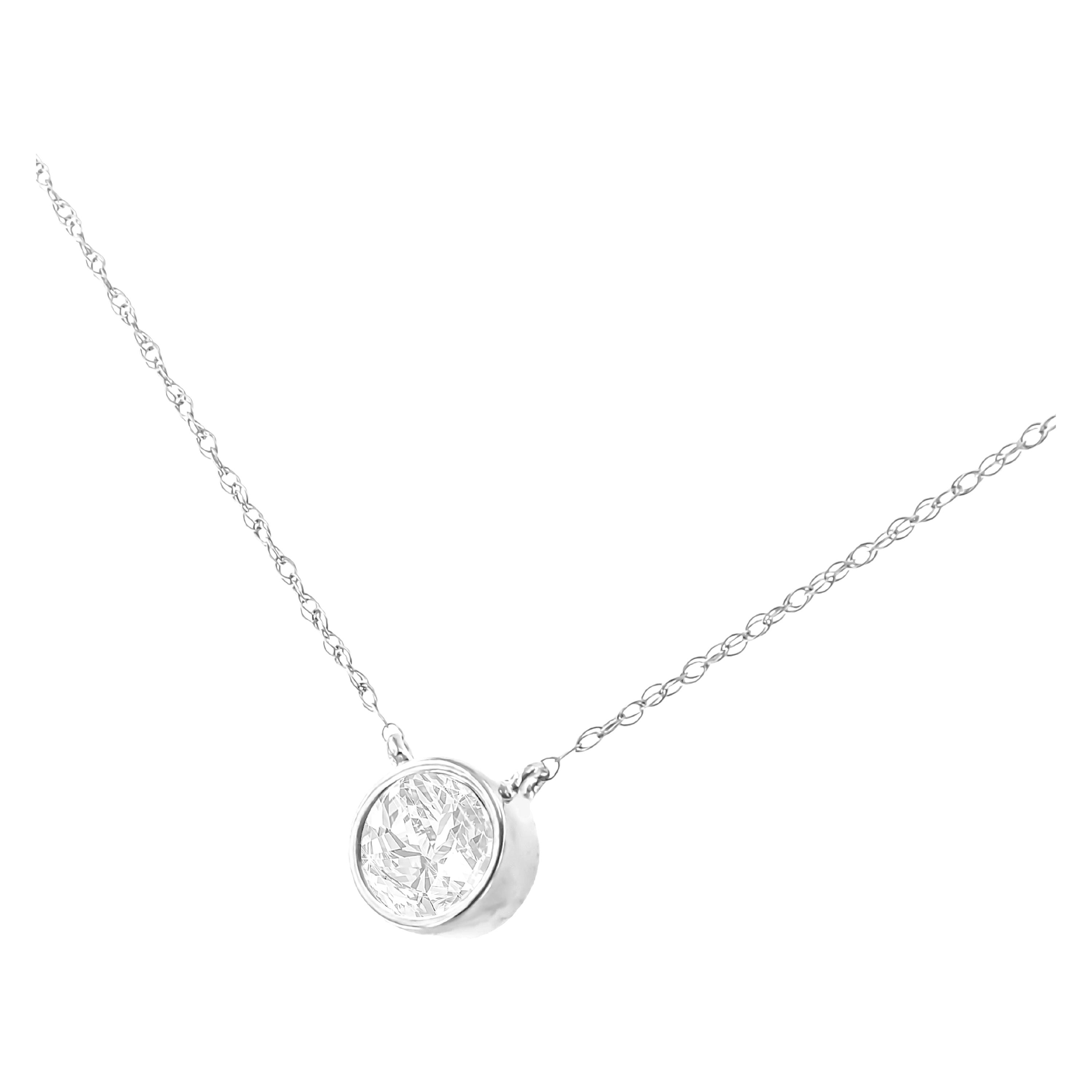 AGS Certified 10K White Gold 1/5 Carat Diamond Adjustable Pendant Necklace For Sale