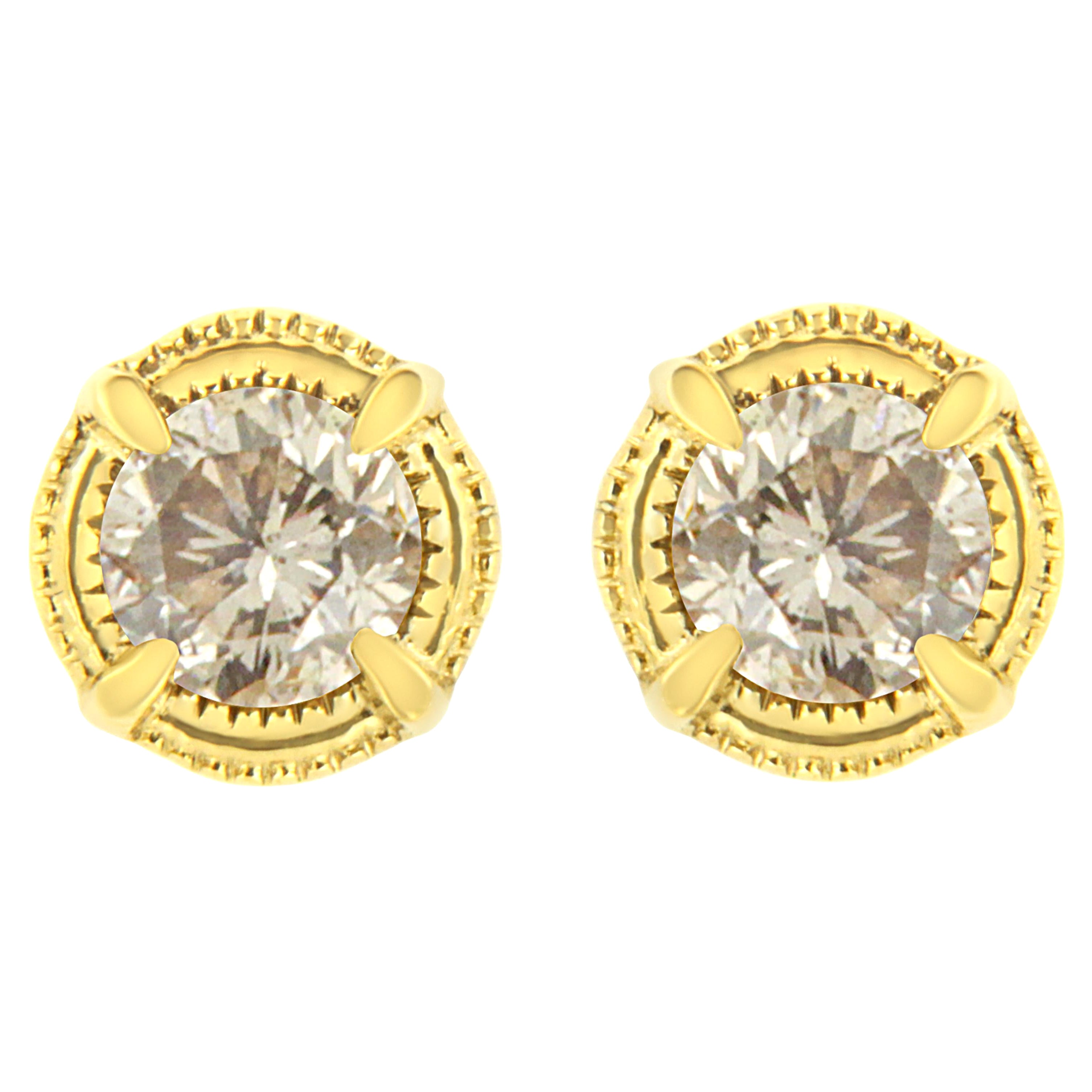 Clous d'oreilles en or jaune 14 carats plaqué argent sterling 0,95 carat et diamants 1,0 carat