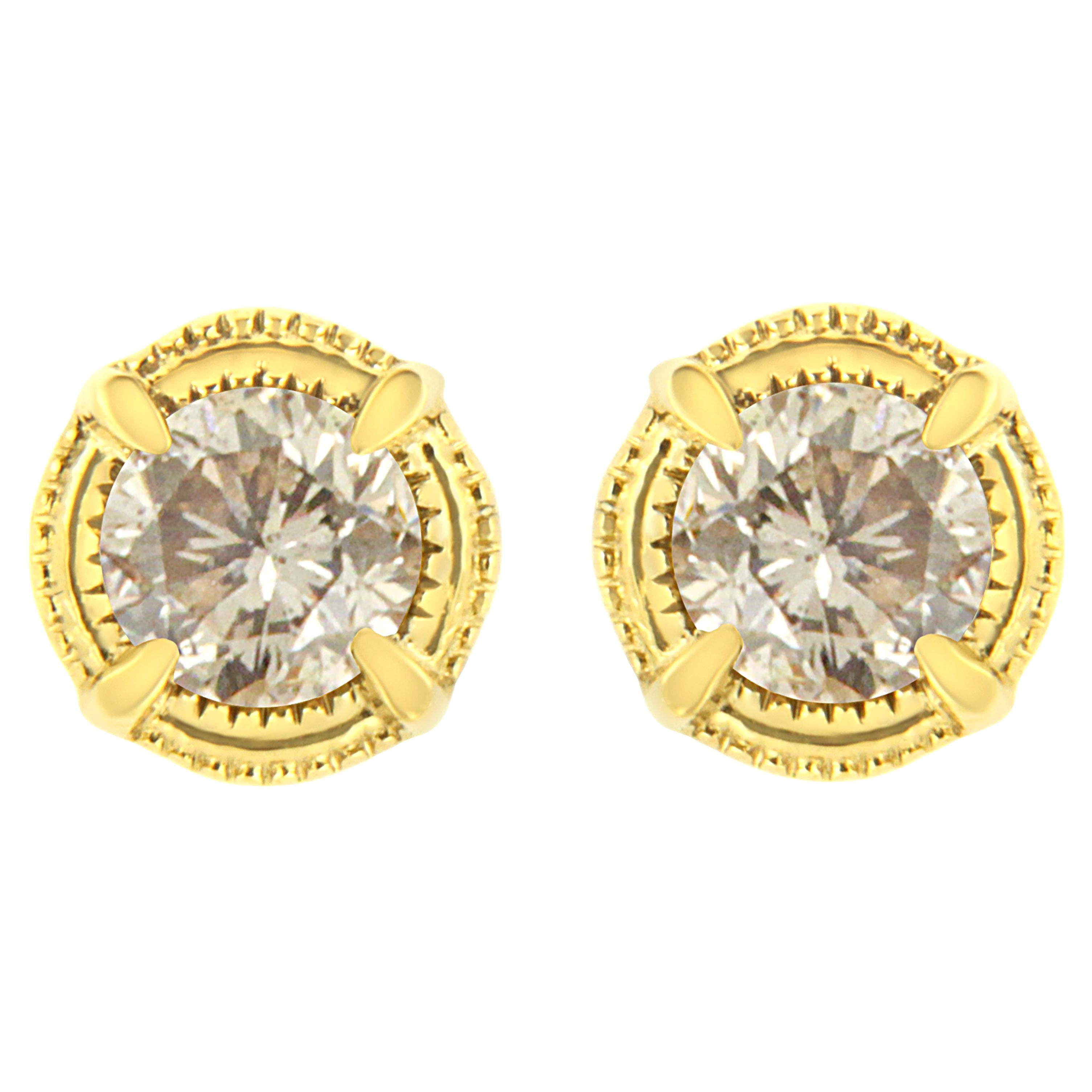 Harlembling Men's Real 14k Gold Plated 925 Sterling Silver CZ Stud Earrings – 1/3 Round Iced Out