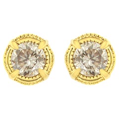 Clous d'oreilles en or jaune 14 carats plaqué argent sterling 0,95 carat et diamants 1,0 carat