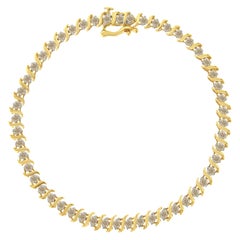 Bracelet tennis en or jaune 10 carats avec maillons ronds et vagues alternées et diamants de 2,0 carats