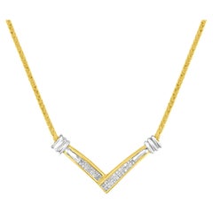 14K Yellow and White Gold 1/4 Carat Diamond 'V' Shape Pendant Necklace
