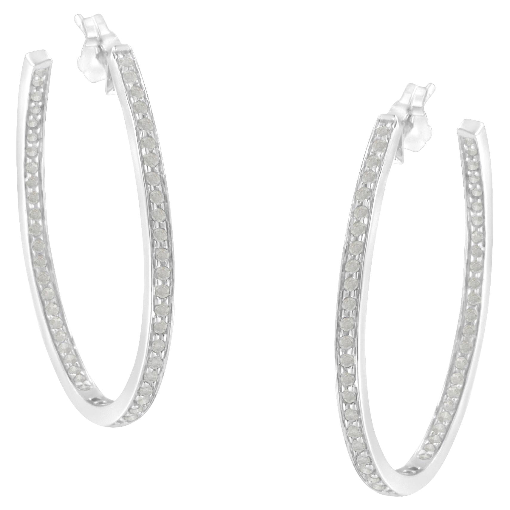 10K White Gold 1.00 Carat Diamond Inside-Out Hoop Earrings For Sale
