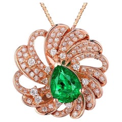 1.50 Carat Emerald Diamond Necklace 18 Karat Rose Gold
