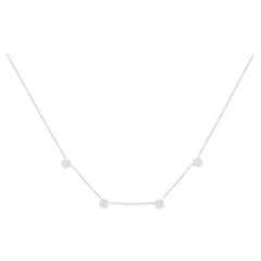 14K White Gold 1 1/10 Carat Diamond Floral Cluster 4 Station Adjustable Necklace