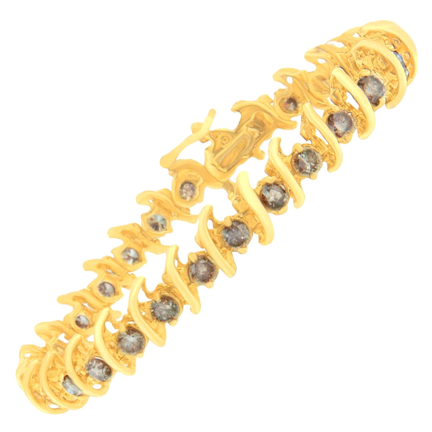 14K Yellow Gold 6.0 Carat Round Cut Diamond 'S' Bracelet For Sale