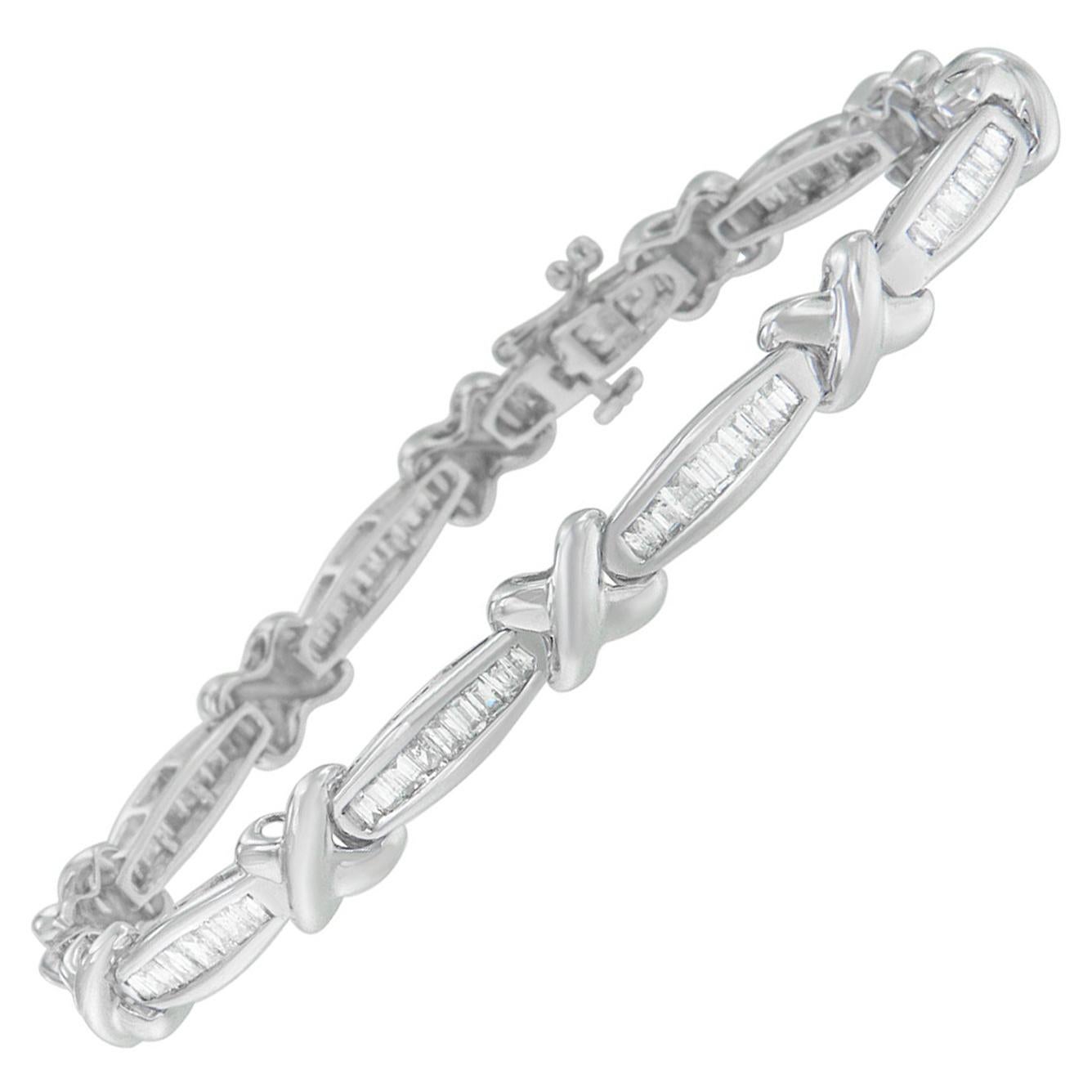 Bracelet à maillons en forme de X en or blanc 14 carats avec diamants de 2,0 carats