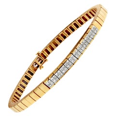 14K Yellow Gold 1.0 Carat Princess Cut Diamond Banded Bracelet