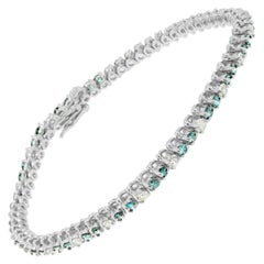 Pulsera de tenis de oro blanco de 14 quilates con 4 5/8 quilates de diamantes blancos y azules tratados