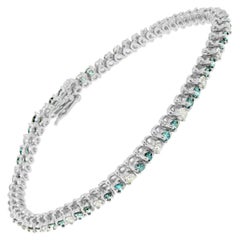 14K White Gold 4 5/8 Carat White and Treated Blue Diamond Tennis Bracelet