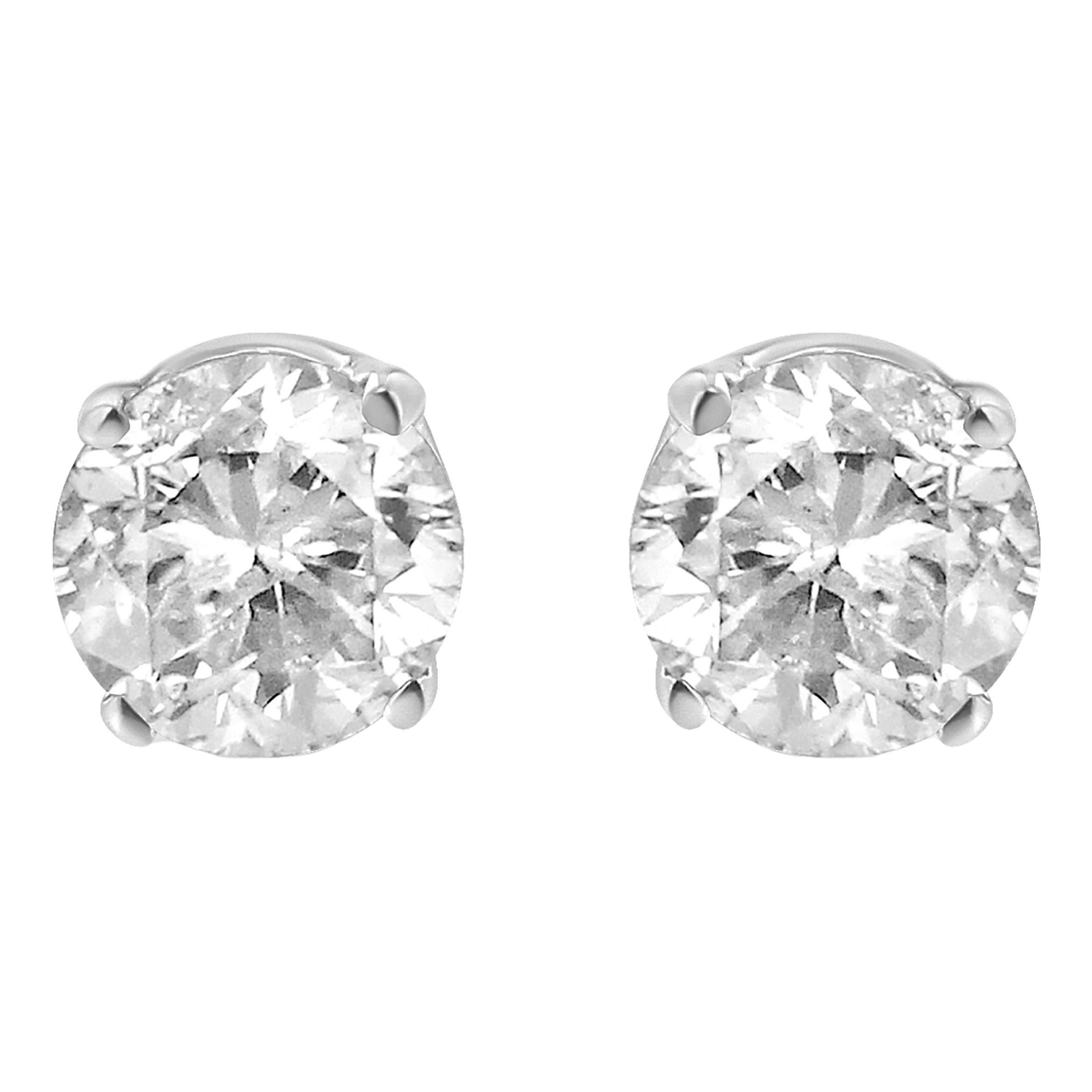 AGS Certified 14K White Gold 1.0 Carat Diamond Push Back Stud Earrings For Sale