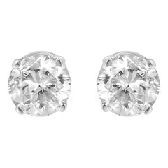 AGS Certified 14K White Gold 1.0 Carat Diamond Push Back Stud Earrings