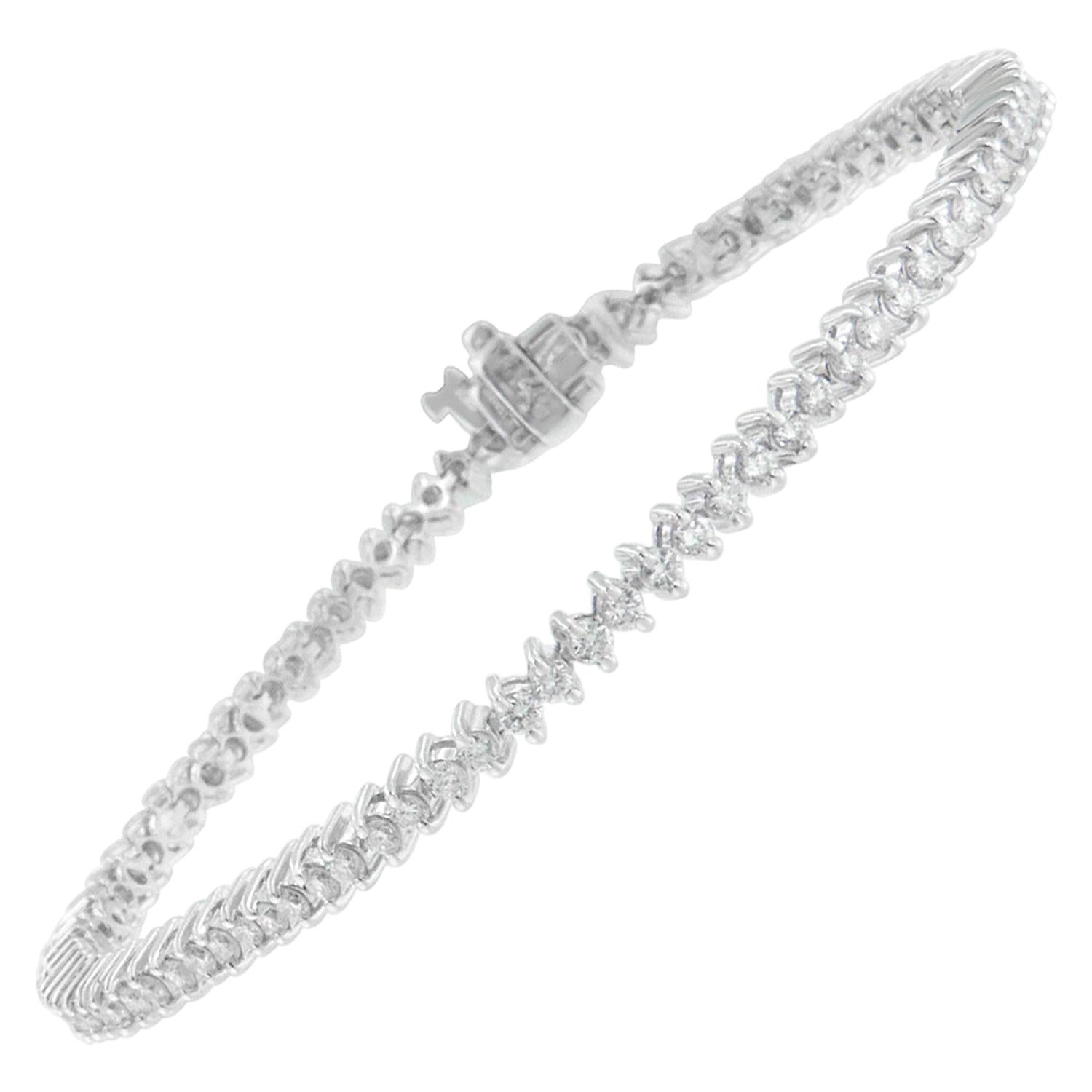 14k White Gold 2.0 Carat Round Cut Diamond Tennis Bracelet For Sale