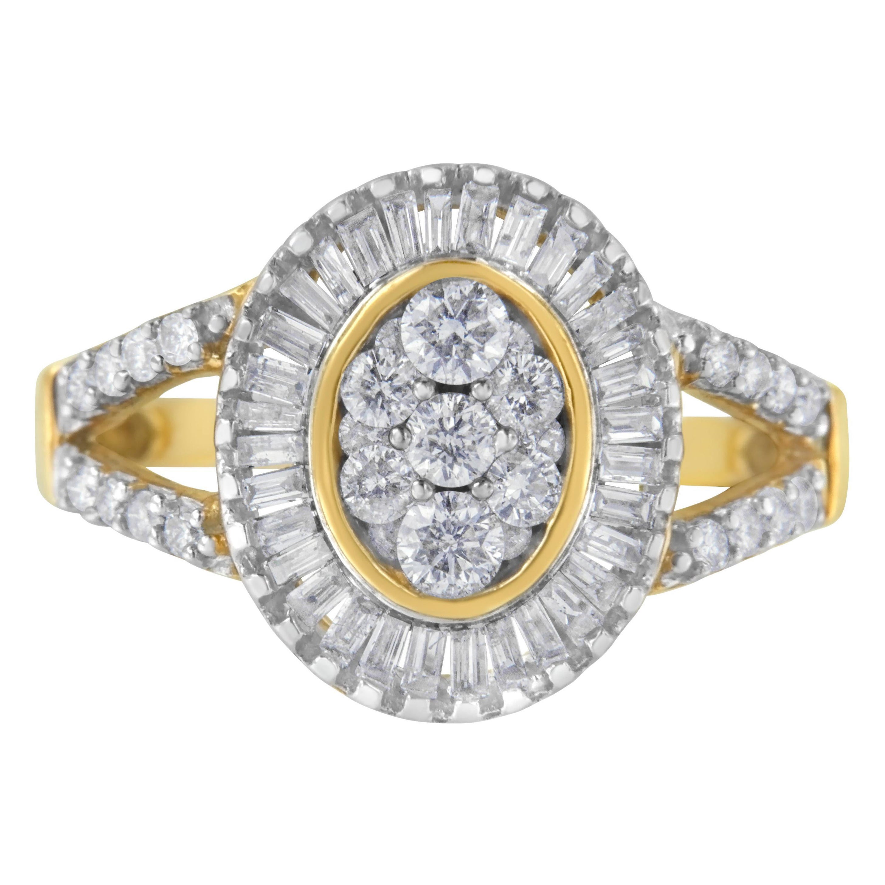 10K Yellow Gold 1.0 Carat Diamond Cocktail Ring For Sale