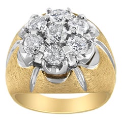 14K Yellow and White Gold 3.0 Carat Diamond Cluster Dome Ring with Matte Finish