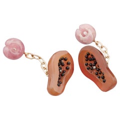Ouroboros Carnelian and Rhodocrosite Papaya and Peach Cufflinks set in 18kt Gold