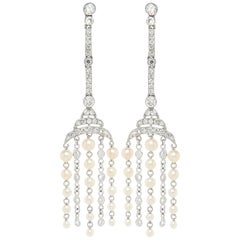 1920s Pearl Diamond Platinum Dangle Earrings 