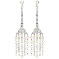 1920s Pearl Diamond Platinum Dangle Earrings 1