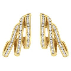 10K Yellow Gold 1.0 Carat Channel Set Diamond Spiral Multi Row Hoop Stud Earring