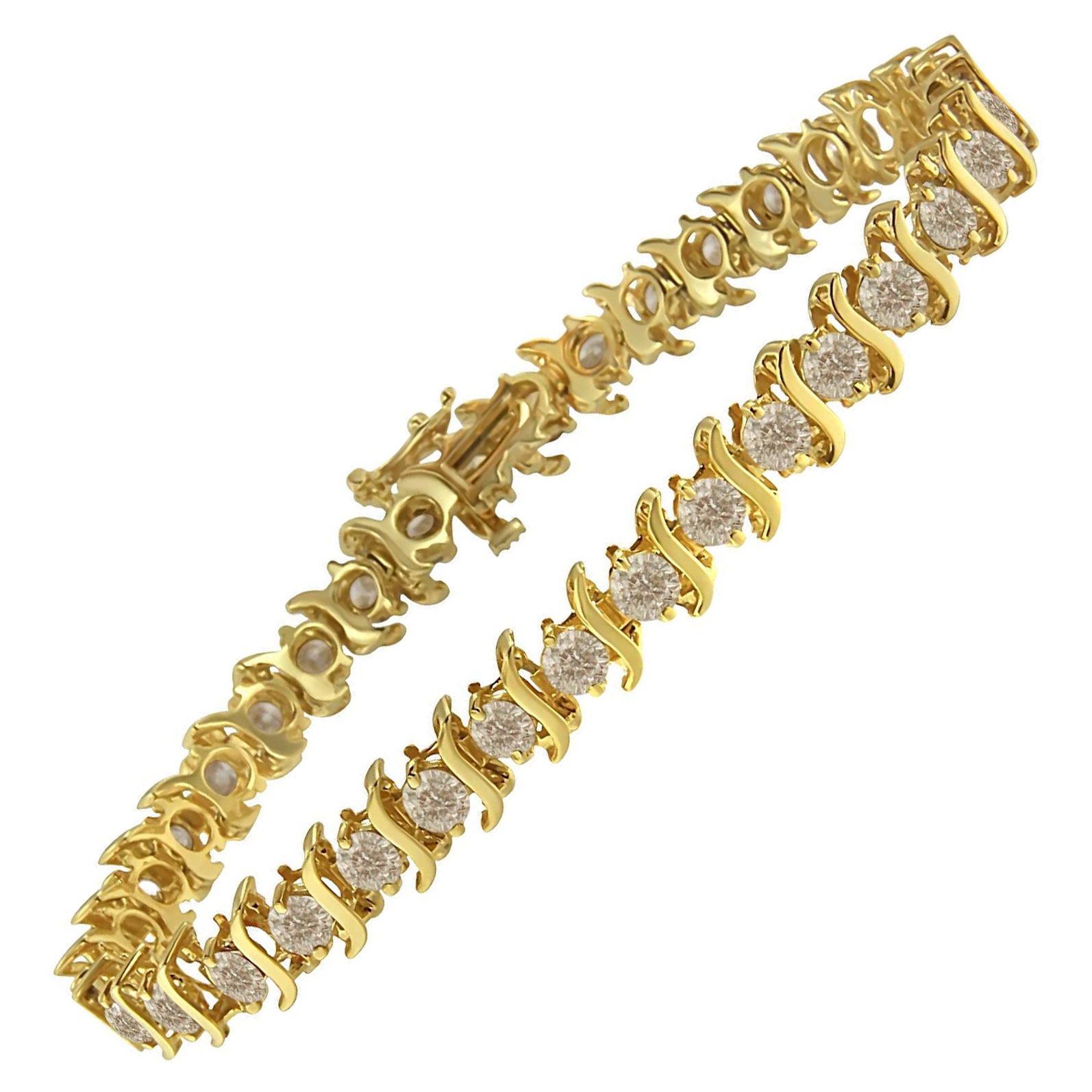 Bracelet tennis à maillons « S » en argent sterling plaqué or jaune et diamants de 7,0 carats