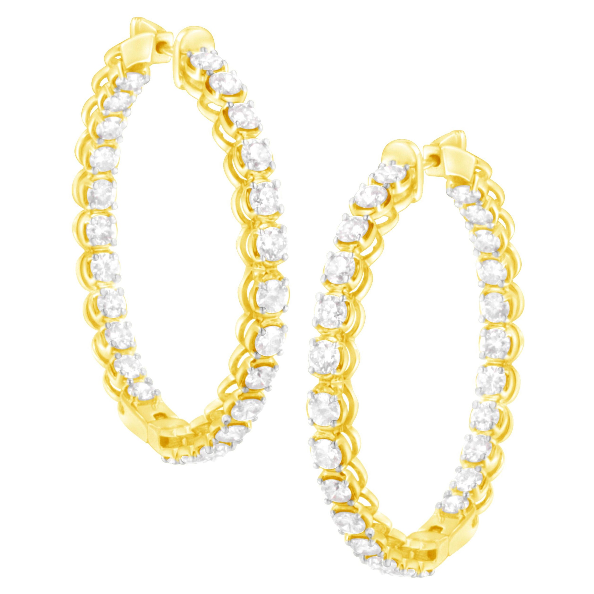 Yellow Gold Plated Sterling Silver 7.0 Carat Diamond Inside Out Hoop Earrings