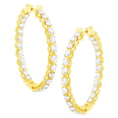 Créoles en or jaune plaqué argent sterling avec diamants de 7,0 carats à l'intérieur et extérieur des boucles d'oreilles