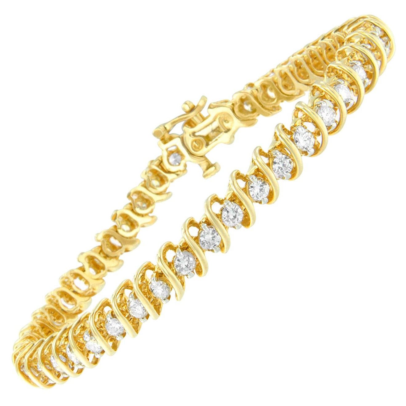 14K Yellow Gold 3.0 Carat Round Cut Diamond Spiral Link Bracelet For Sale