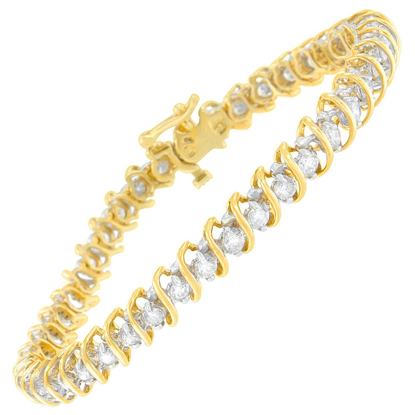 18K Yellow Gold 3.0 Carat Diamond Tennis S-Link Bracelet For Sale