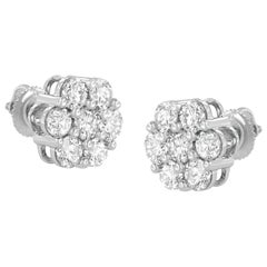 14 Karat Weißgold 3,3 Karat Rundschliff Diamant Floral Cluster Ohrstecker