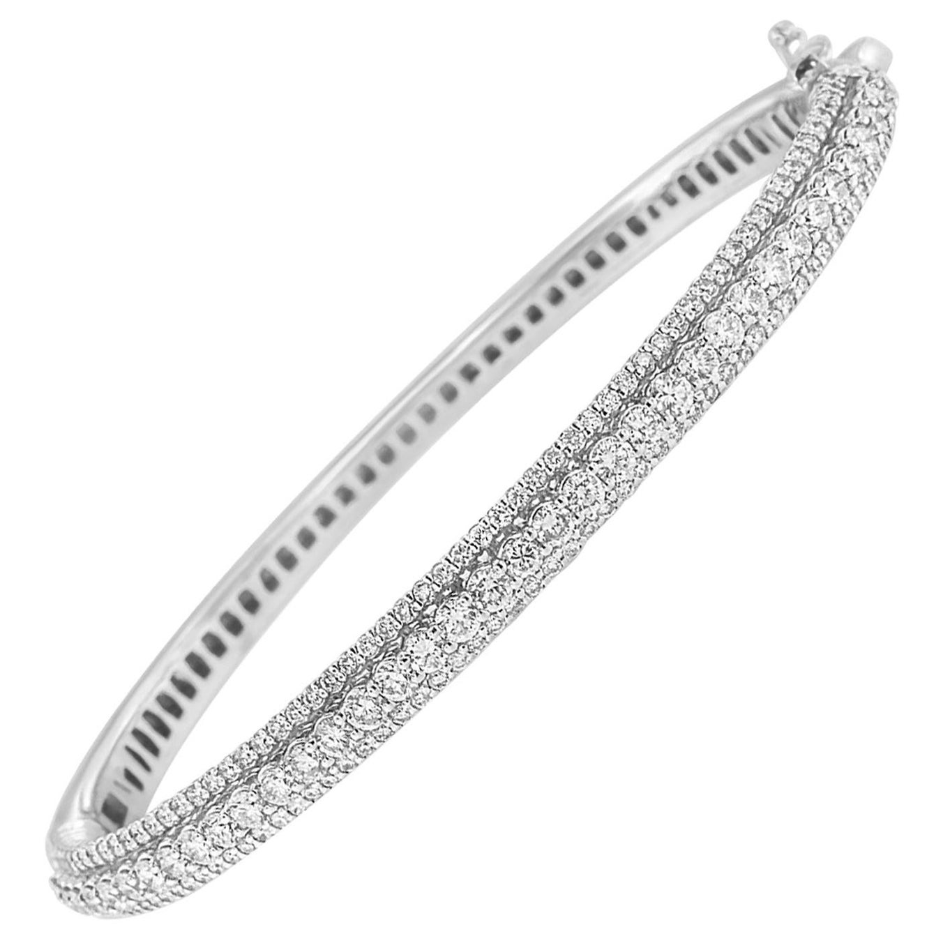 14K White Gold 3.0 Carat Diamond Bangle Bracelet