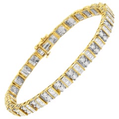 Bracelet tennis en or jaune 10 carats avec diamants taille baguette et ronde de 4,0 carats