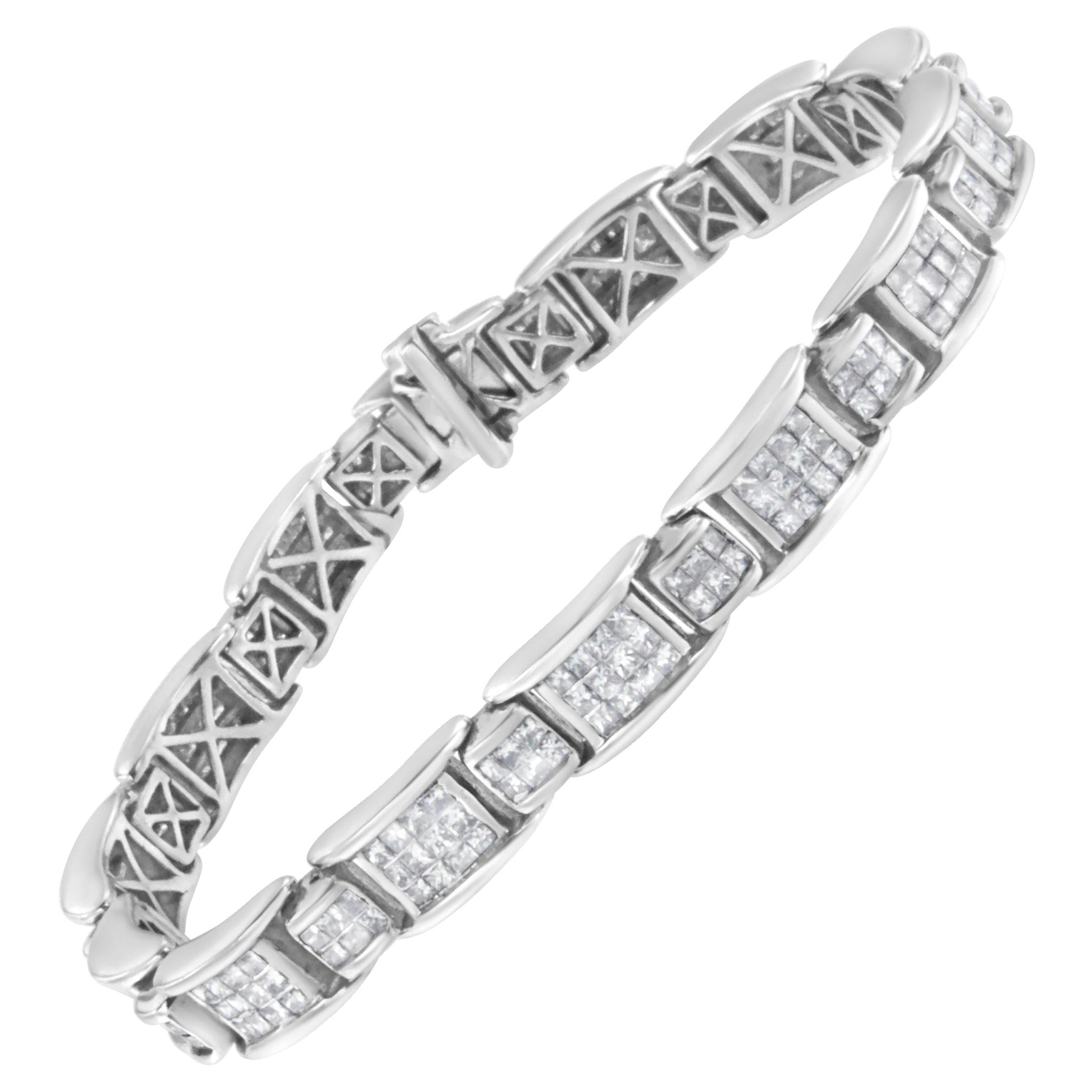 Bracelet à maillons en or blanc 14 carats avec diamants de 5,0 carats