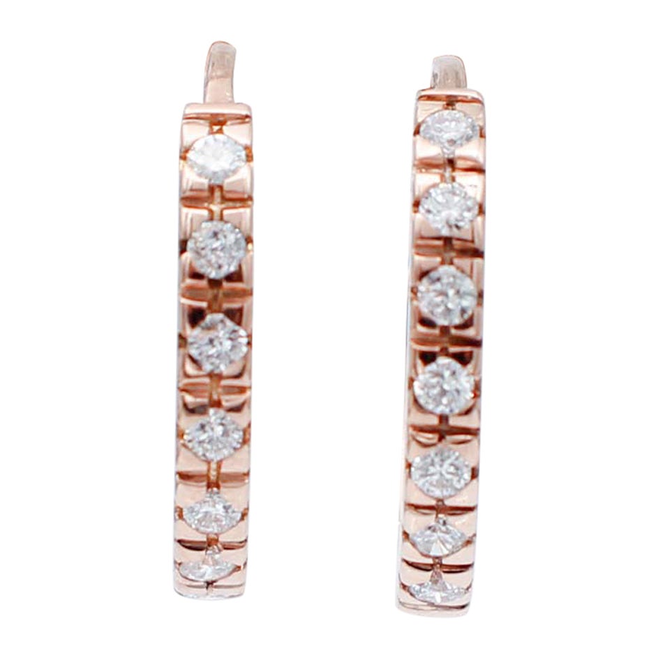 Diamonds, 18 Karat Rose Gold Hoop Earrings For Sale