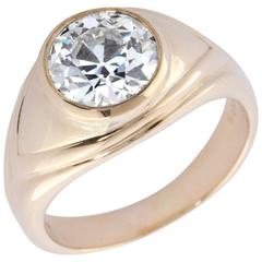 Old European Cut 2.86 Carat Diamond Gold Bezel Set Gypsy Ring 8