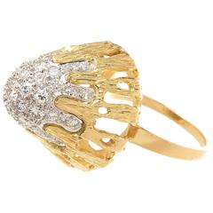 1970s Neiman Marcus Diamond Gold Platinum Mid Century Dome Ring