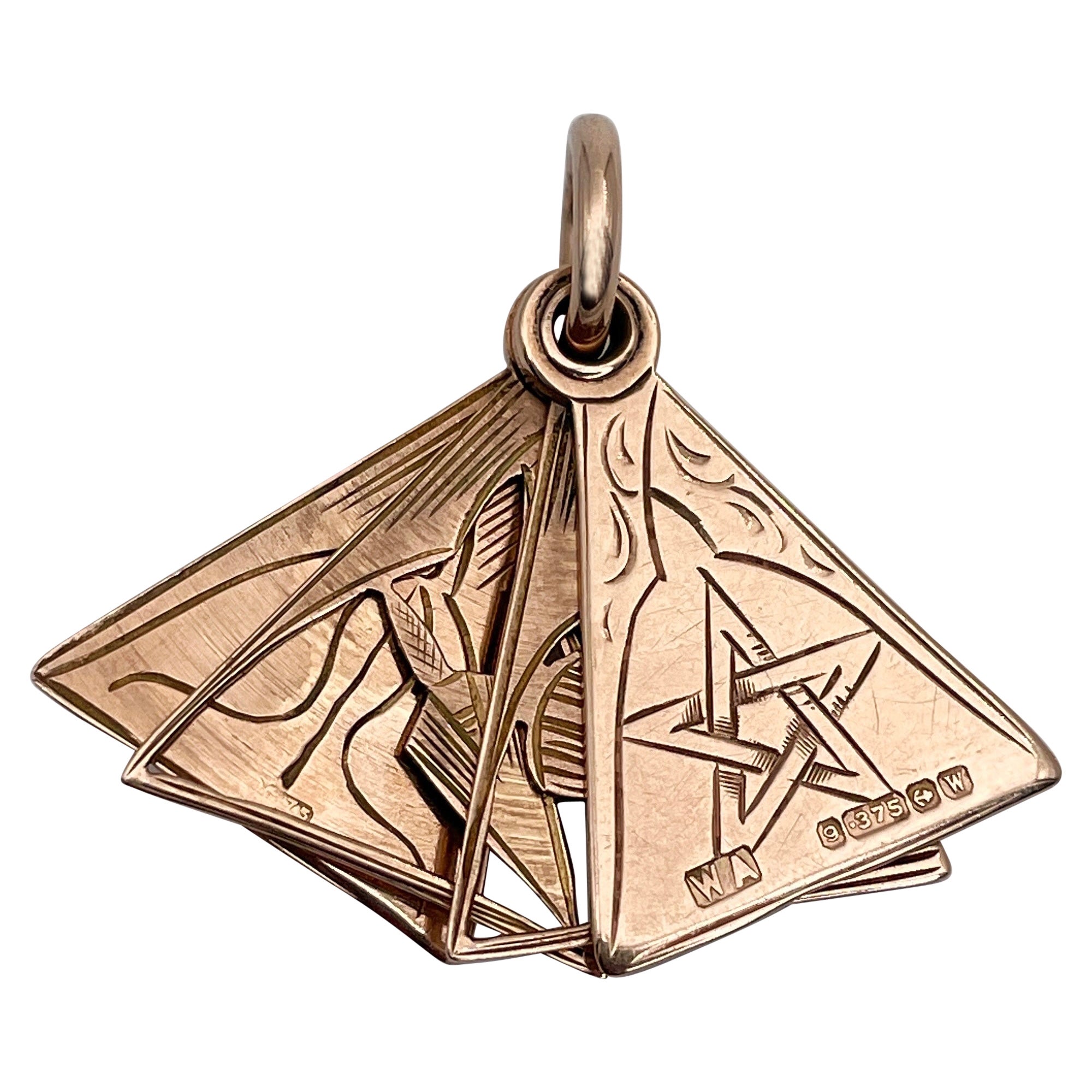 Masonic 9K Gold Four Swivel Section Triangular Charm Pendant
