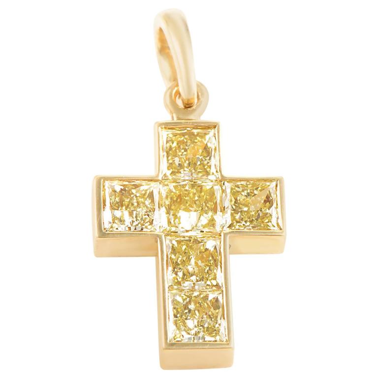 Cartier Fancy Yellow Diamond Gold Cross Pendant at 1stDibs