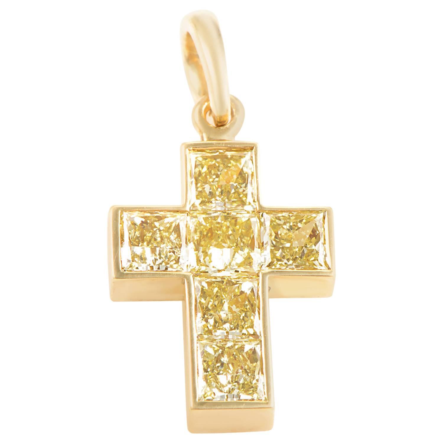 Cartier Fancy Yellow Diamond Gold Cross Pendant at 1stdibs