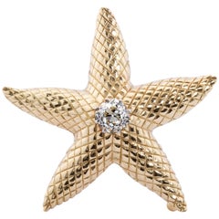 1.77 Carat Old Mine Diamond Center Gold Starfish Brooch