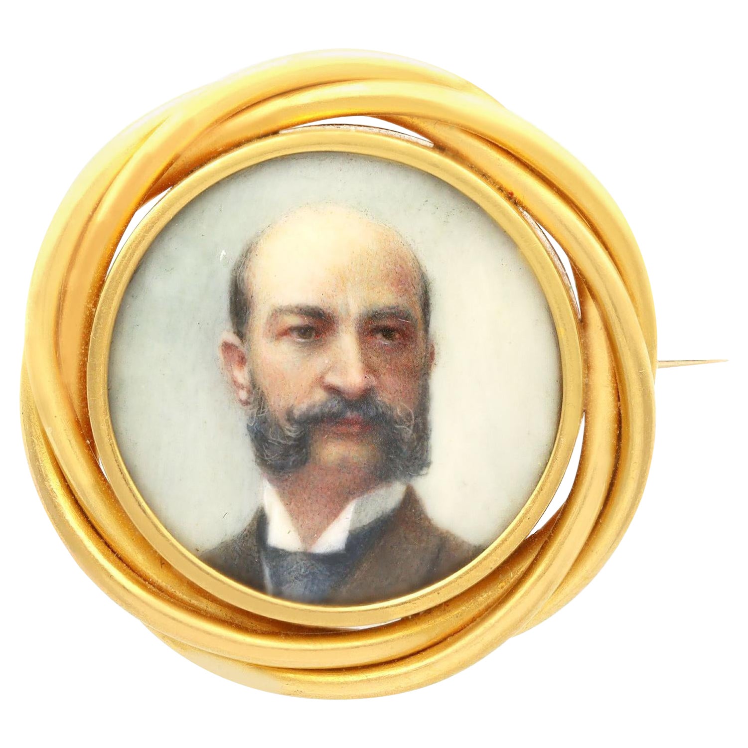 Antique Enamel and 22k Yellow Gold Miniature Brooch
