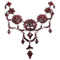 Bohemian Garnet Necklace with Large Rosettes & Swa