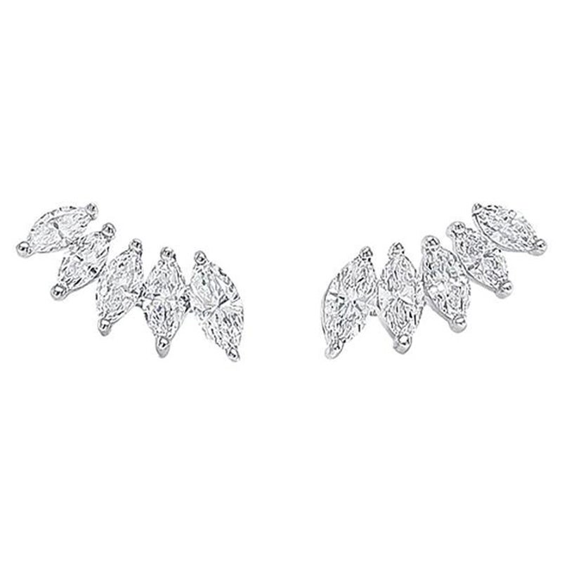 Diamond Ear Climbers 1 1/4 Carat Marquise Cut in 14K Gold For Sale