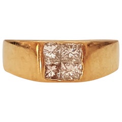 Men's 18kt Yellow Gold Invisible Set Princess Cut Diamond Ring .40cttw