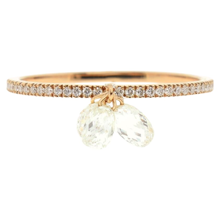 JR 1.00 Carat Diamond Briolette Dangling Ring 18 Karat Rose Gold