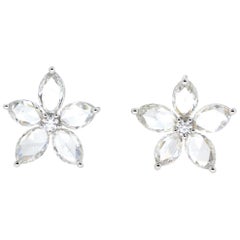 JR Boucles d'oreilles fleur en or blanc 18 carats avec diamants taille rose de 2,17 carats