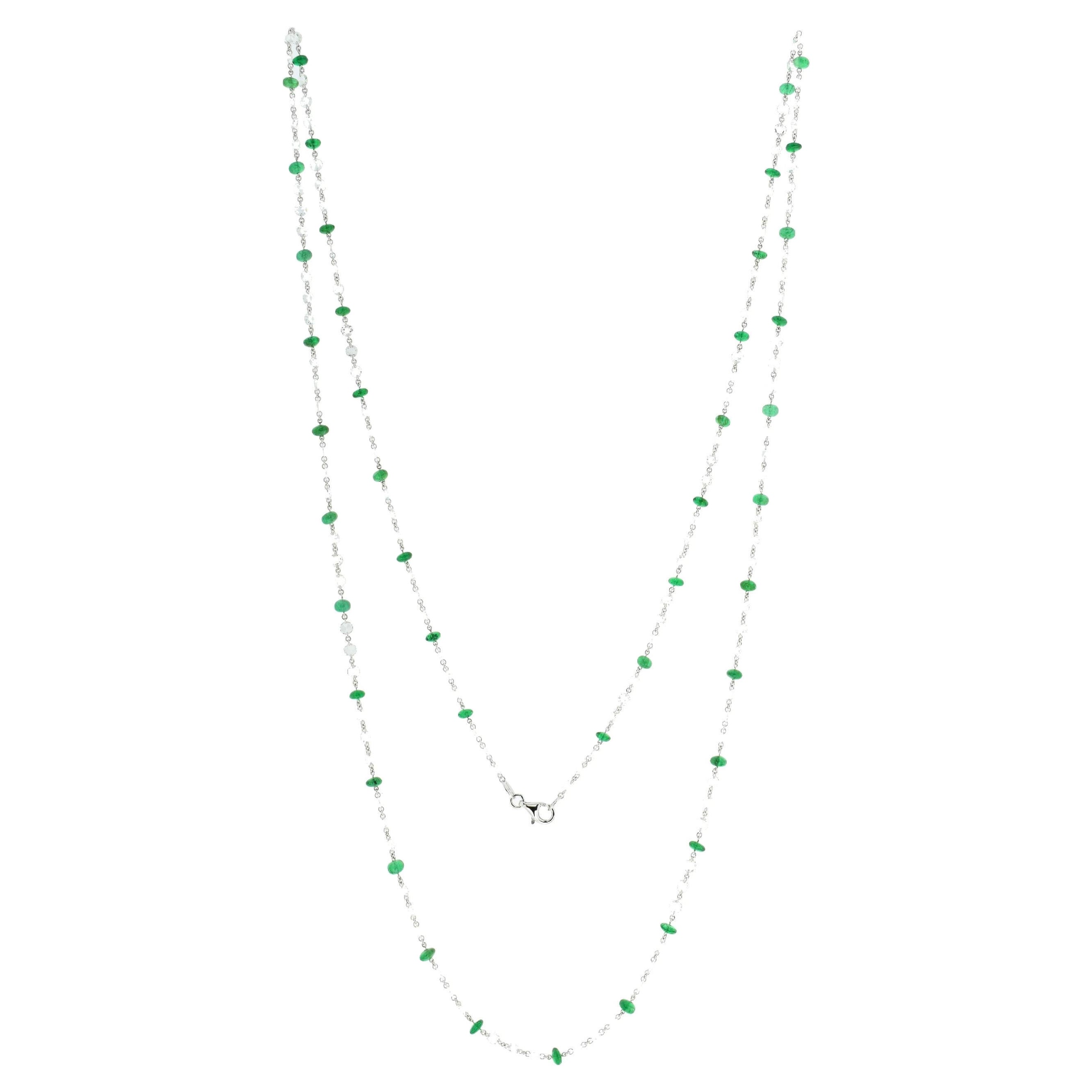 JR 18karat White Gold Rose Cut Diamond Emerald Necklace