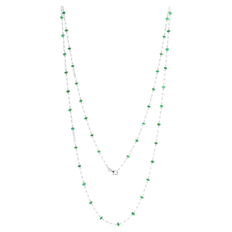 JR 18karat White Gold Rose Cut Diamond Emerald Necklace For Sale