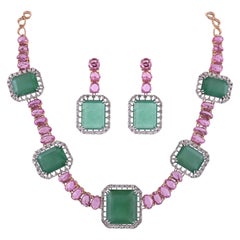 114.65 Carats, Natural Emerald & 34.35 Carats Pink Sapphire Choker Necklace