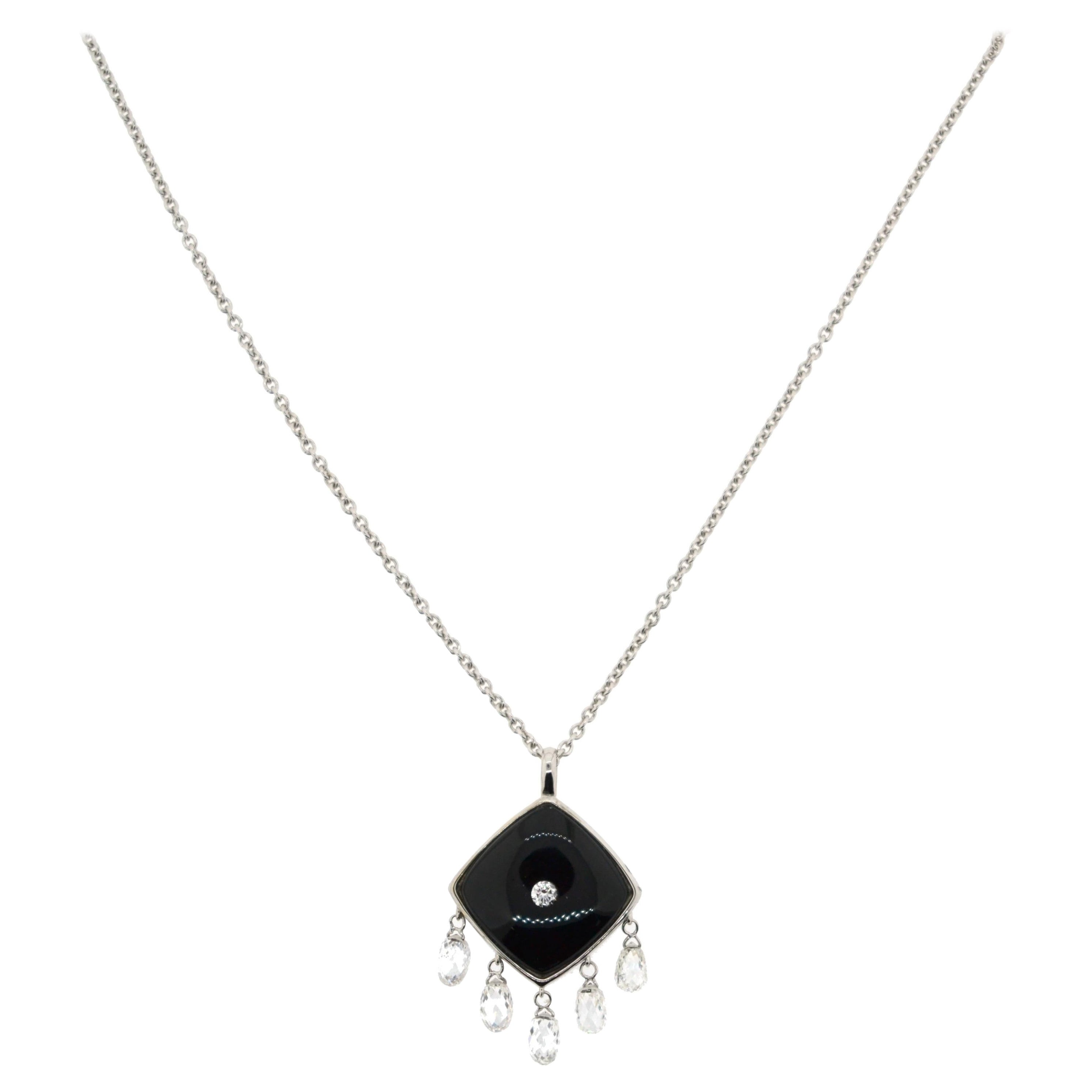 JR 18 Karat White Gold Dangling Diamond Briolette Black Onyx Choker Necklace For Sale