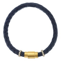 Used Men's Braided Leather 0.52 Carat Diamond Bracelet 14K Yellow Gold, Shlomit Rogel